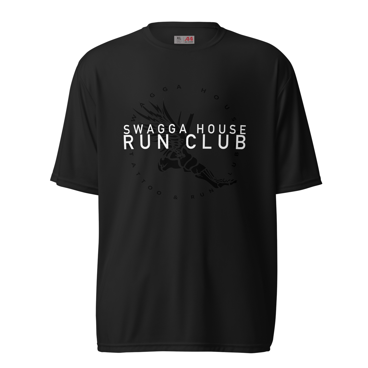 SHRC skull foot logo black & green unisex performance crew neck t-shirt