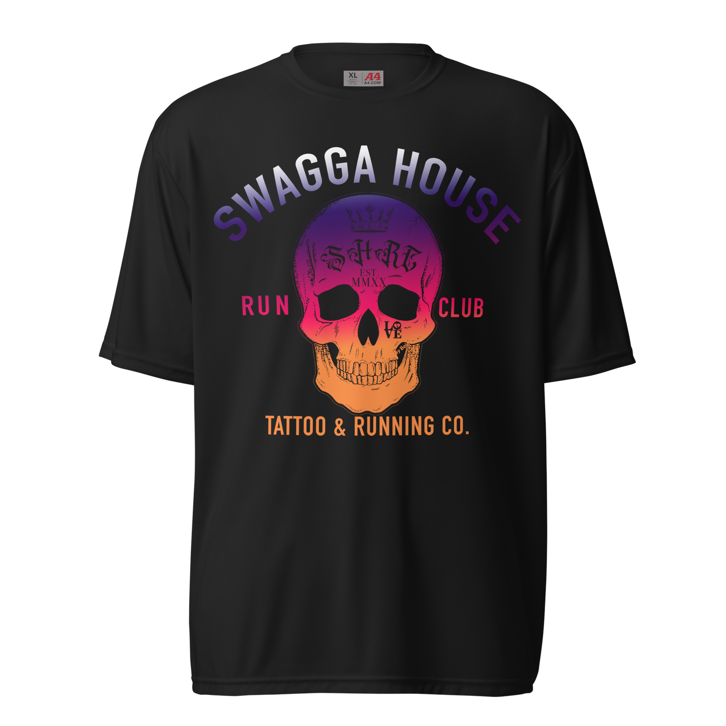 Shrc gradient over size skull tattoo & run club Unisex performance crew neck t-shirt