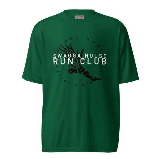 SHRC skull foot logo black & green unisex performance crew neck t-shirt