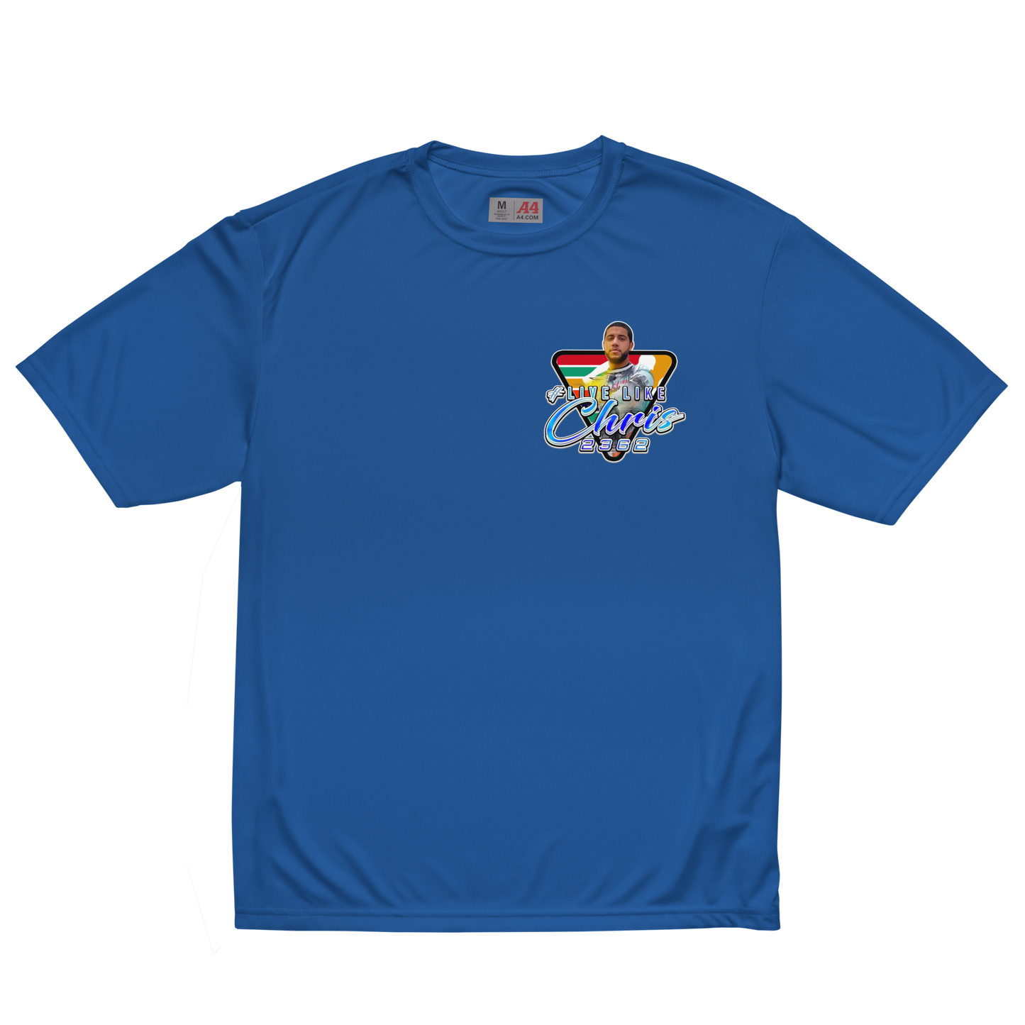 Live Like Chris 2362 full color logo  performance crew neck t-shirt